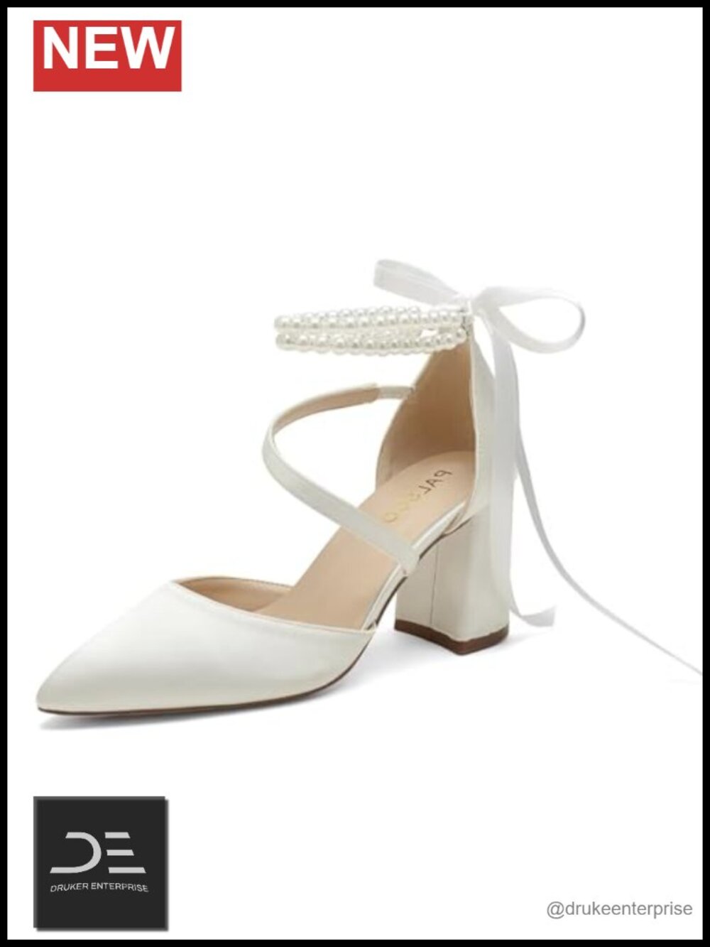 Pearl Block Heel Wedding Shoes for Bride Closed Toe Chunky Heels